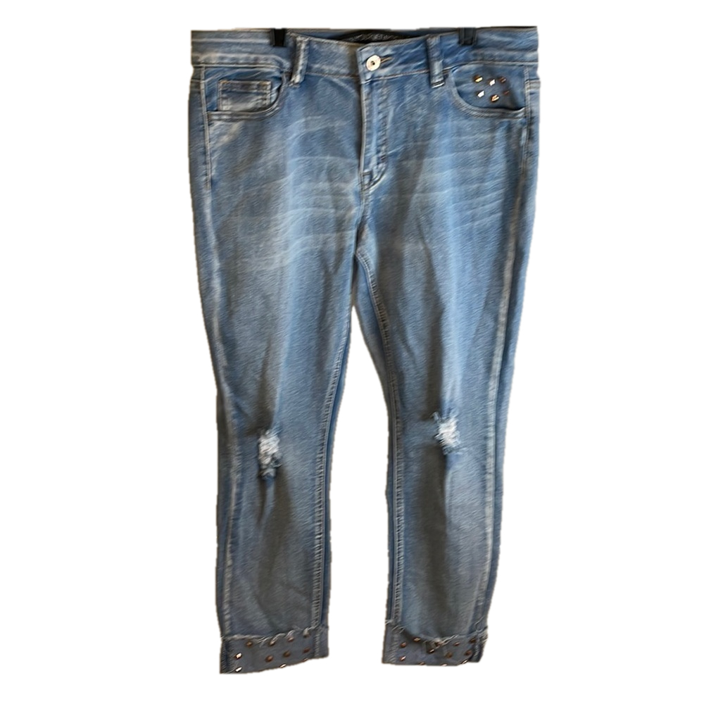 Own Your Network Cropped Studded Distressed Jeans Size 12‎